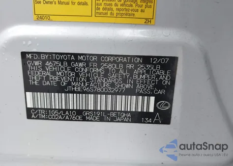 2008 Lexus Gs 350 z USA, uszkodzony, nr VIN JTHBE96S780032977